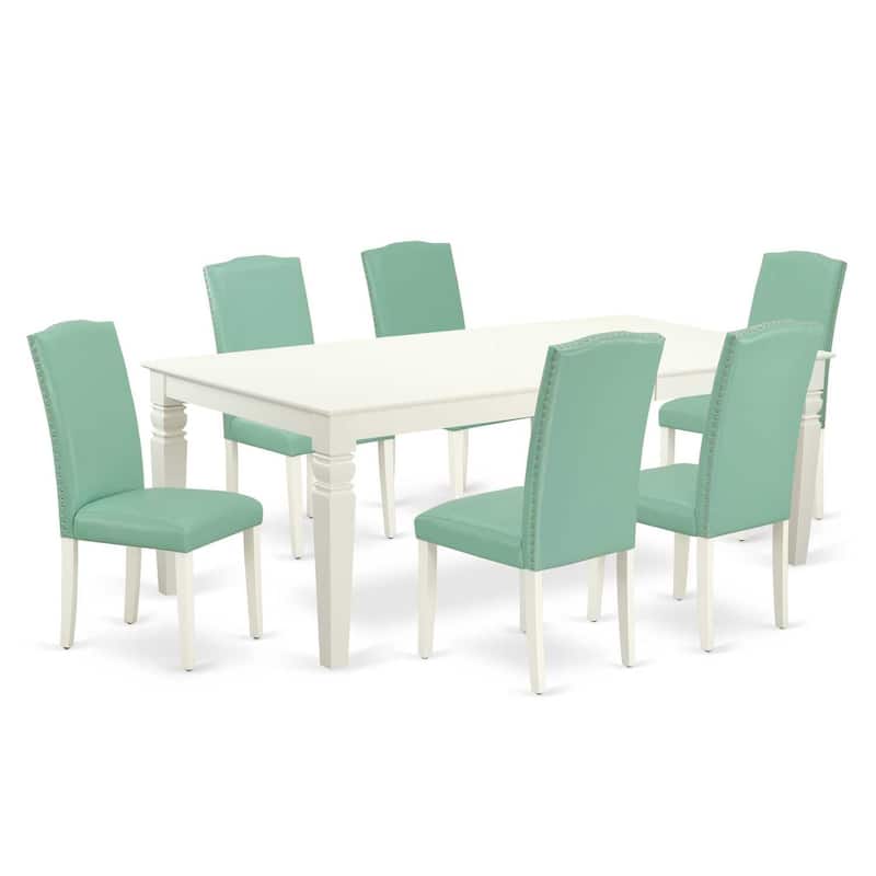 Rectangle Kitchen Table Set 7pc - 66/84" Dining Table w/ Butterfly Leaf & 6 Parsons Chairs - Linen White Legs