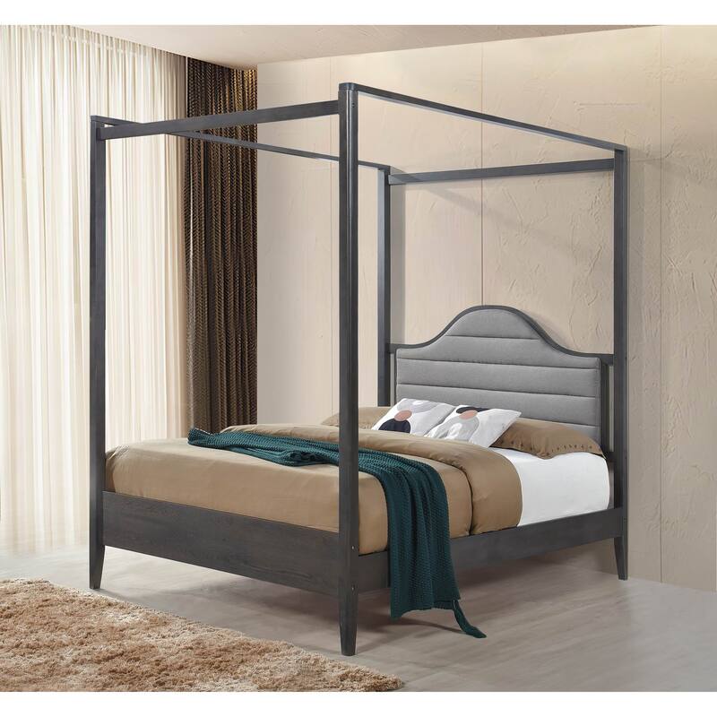 Upholstery Headboard Canopy Queen Bed 1pc Wooden Bedroom Furniture