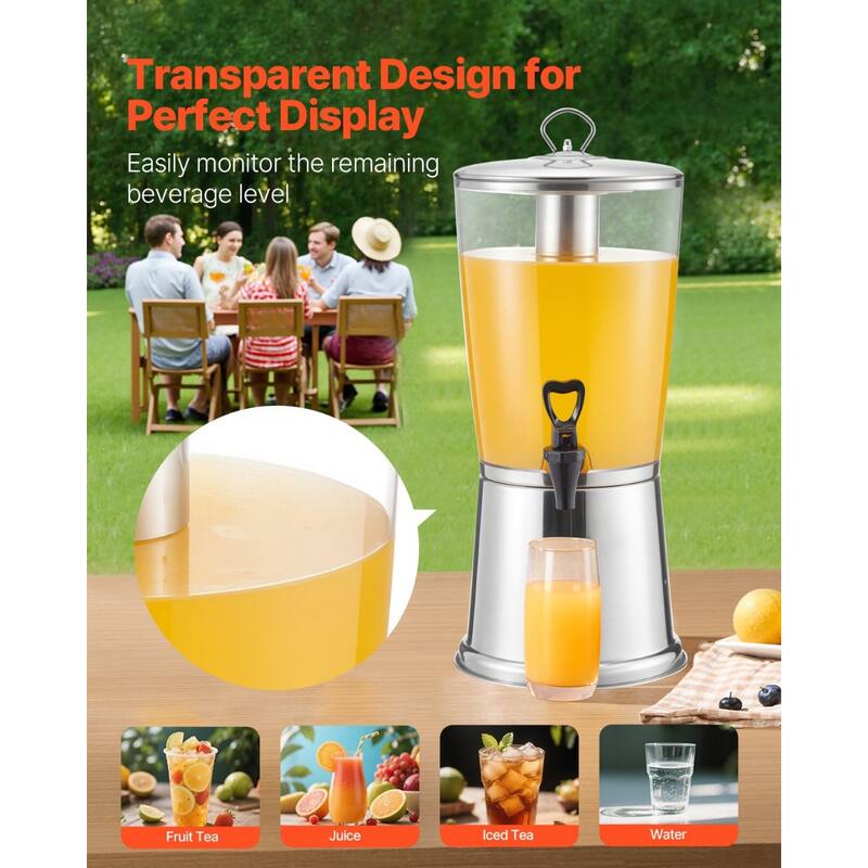 2.1-Gal Stainless Steel Beverage Dispenser with Ice Core and No-Drip Spigot for Juice or Water - 11.8 x 9.5 x 22.4 in
