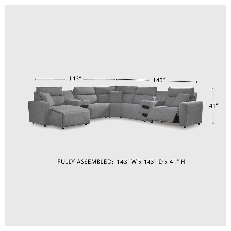 Signature Design by Ashley Modmax Gray 7-Piece Power Reclining Sectional with Chaise - 143" W x 143" D x 41" H