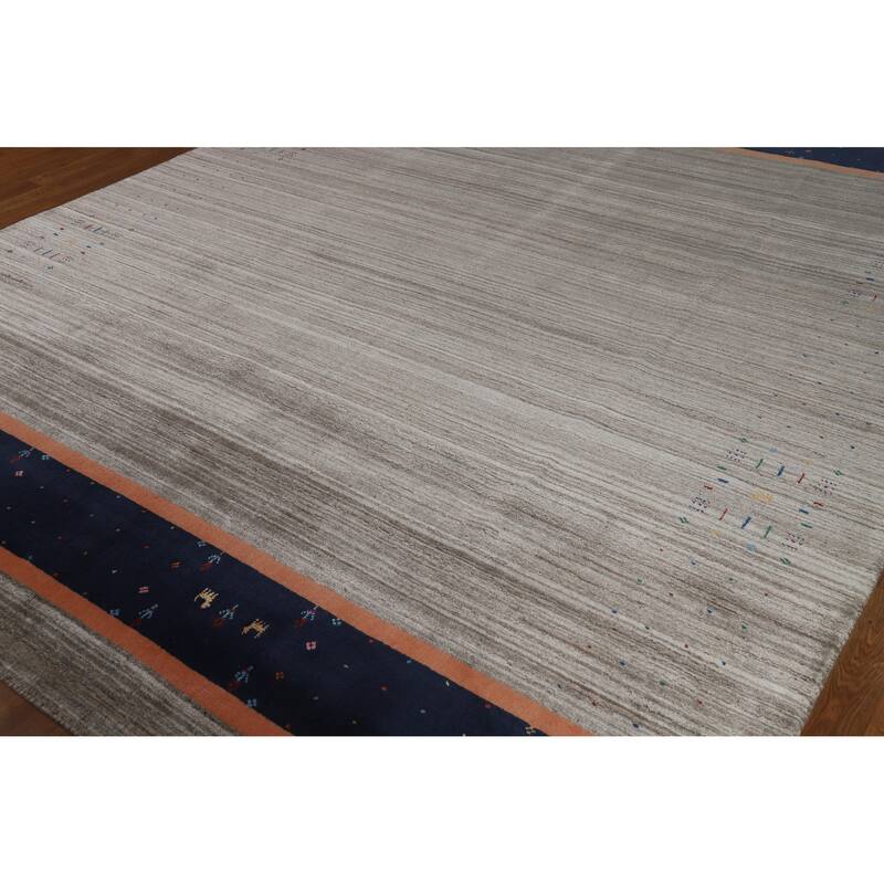 Hand Knotted Oriental 100% Wool Carpet Tribal Tribal Greys & Charcoal Gabbeh Area Rug - 10' 1'' X 8' 5''
