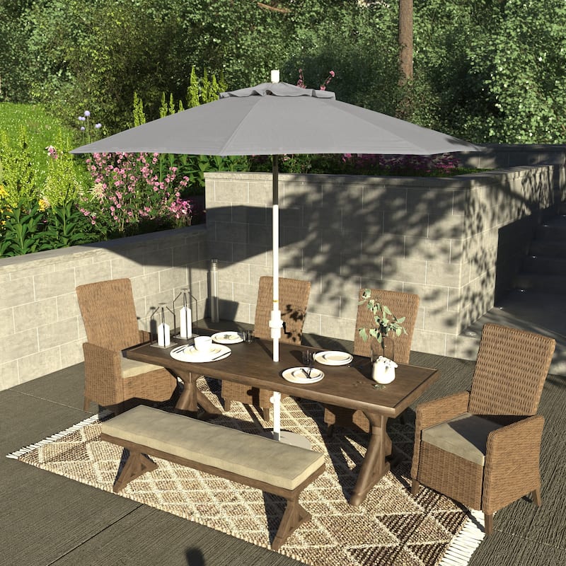 California Umbrella 9' Rd.Crank Lift, Collar Tilt, Aluminum Pole, Fiberglass Rib Patio Umbrella, White Finish, Sunbrella Fabric - Granite