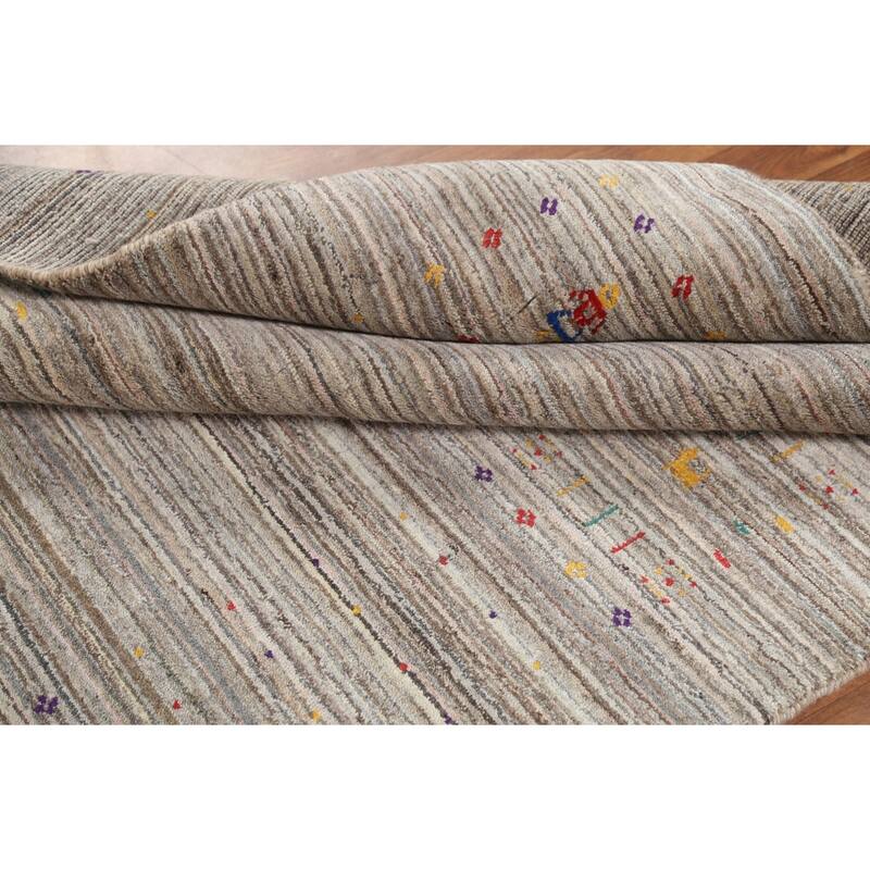 Striped Gabbeh Indian Area Rug Hand-Knotted Wool Carpet - 4'11"x 8'0"
