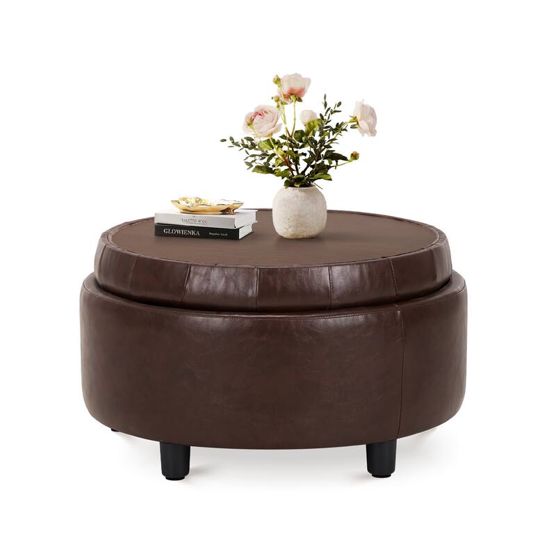 RENEWLINE Fabric Storage Ottoman with Tray Lid - Footrest & Hidden Storage for Living Room​
