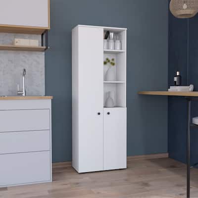 67-Inch High Storage Cabinet Kitchen Pantry With Three Doors and Three Exterior Shelves