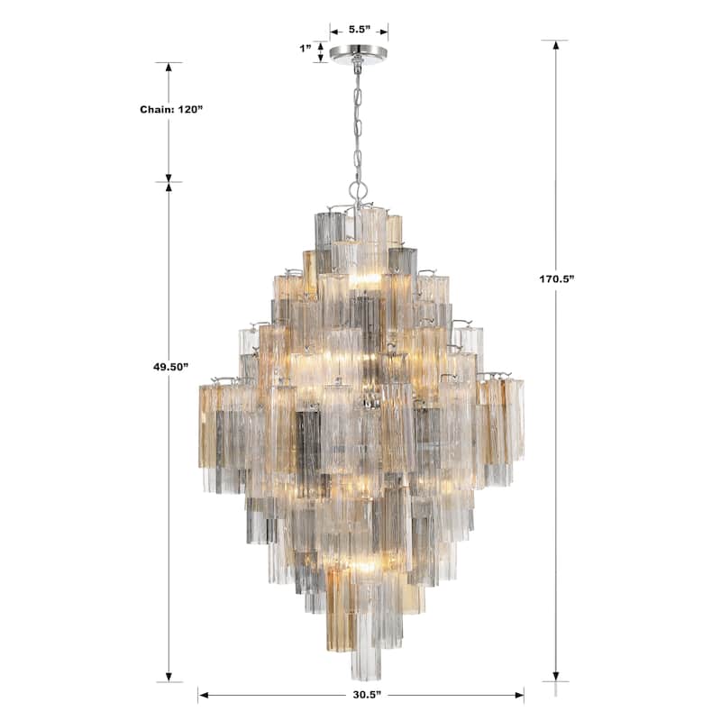 Addis 20 Light Polished Chrome Chandelier - 30.5"W x 49.5"H x 30.5"D