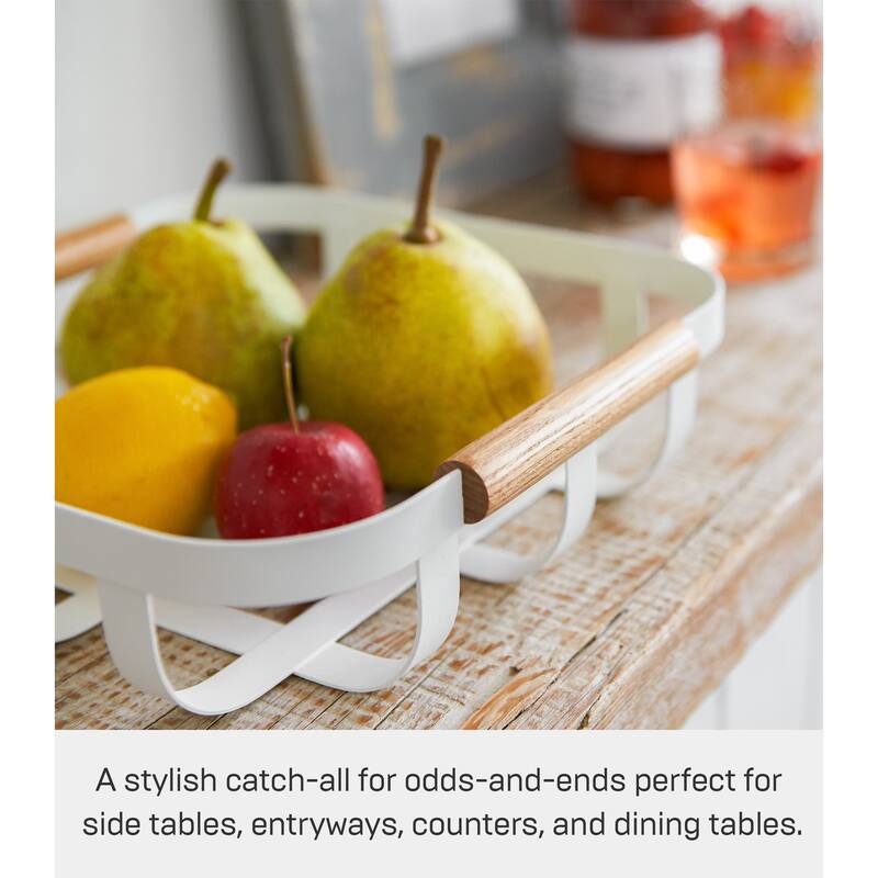 Yamazaki Home Fruit Basket, Steel and Wood - L 8.66 x W 9.25 x H 2.36 inches