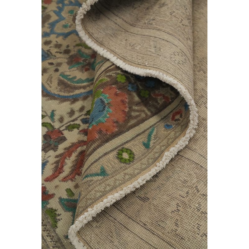 Hand Knotted Oriental 100% Wool Carpet Traditional Floral Beige & Ivories Tabriz Area Rug - 11' 0'' X 7' 10''