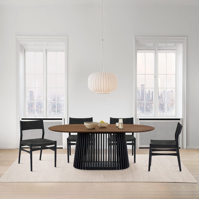 Pasadena Danish Solid Wood Oval Dining Table Set wtih Paper Cord Chairs - Black/Walnut