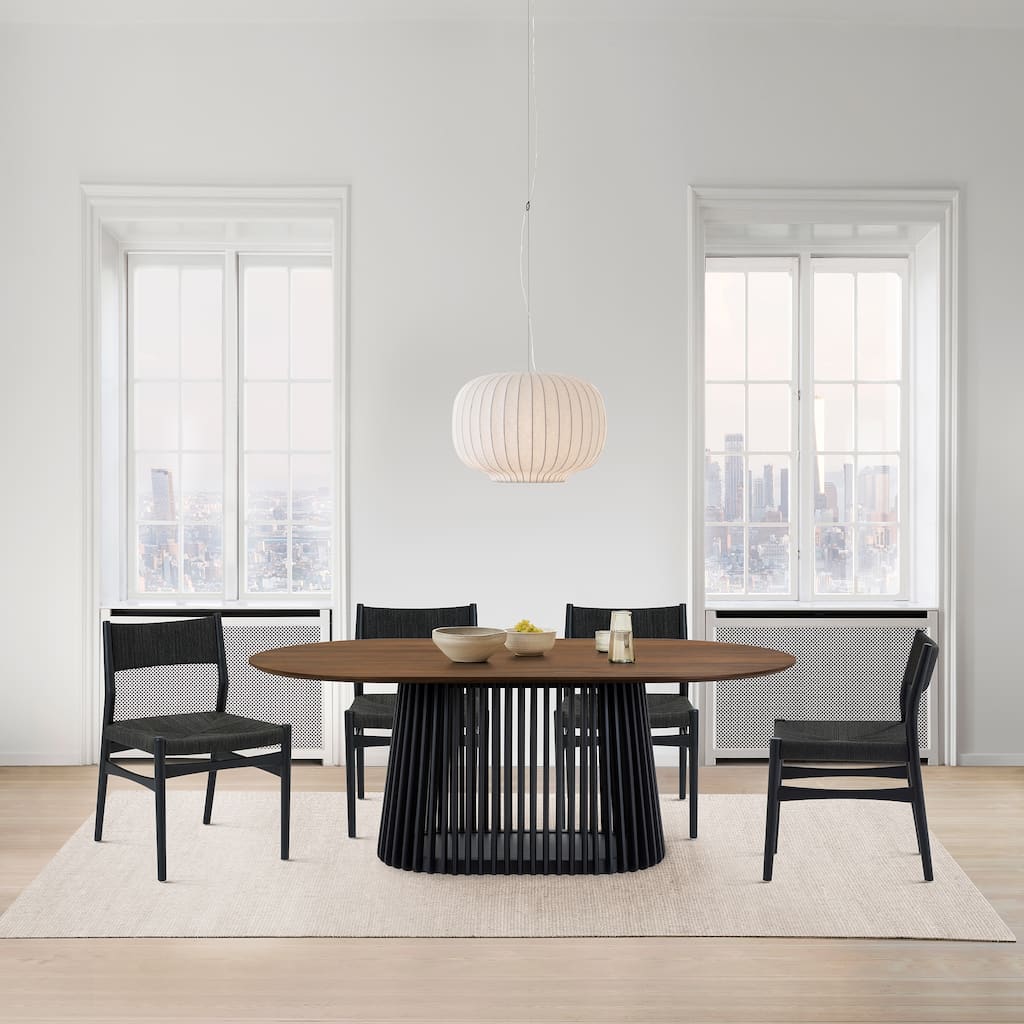 Pasadena Danish Solid Wood Oval Dining Table Set wtih Paper Cord Chairs