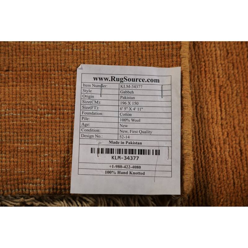 Gabbeh Modern Oriental Rug Handmade Stripe Orange Wool Carpet - 4'11" x 6'5"