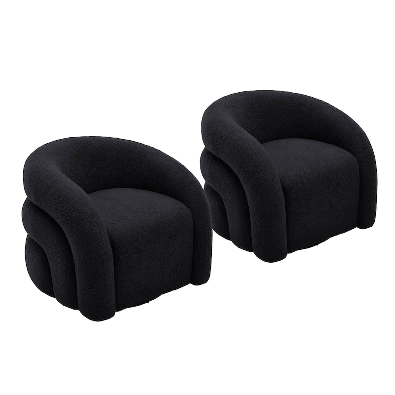 Boucle Swivel Accent Chair Round Barrel Armchair Set of 2