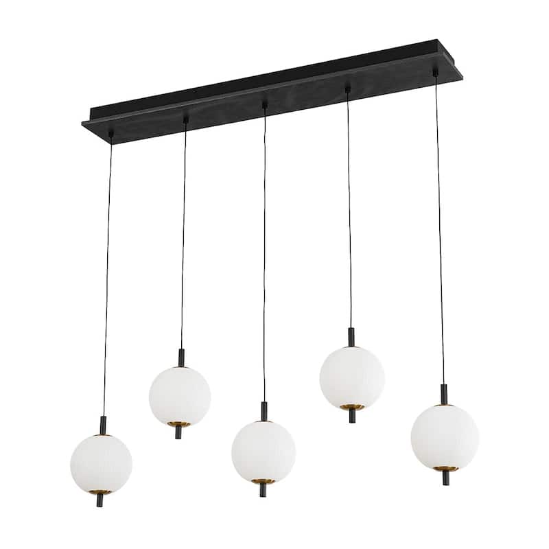 Modern 5-Light Kitchen Island Pendant with Ribbed Acrylic Globe Shade - Matte Black