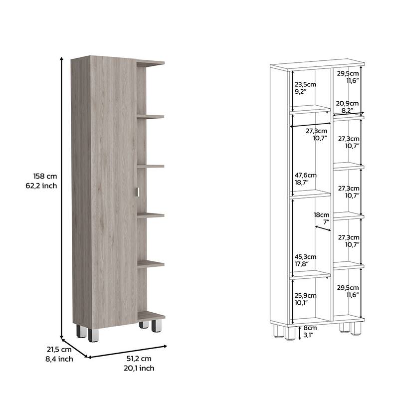 Corner Cabinet Womppi, Five Open Shelves, Single Door, Light Gray Finish,High quality and durable