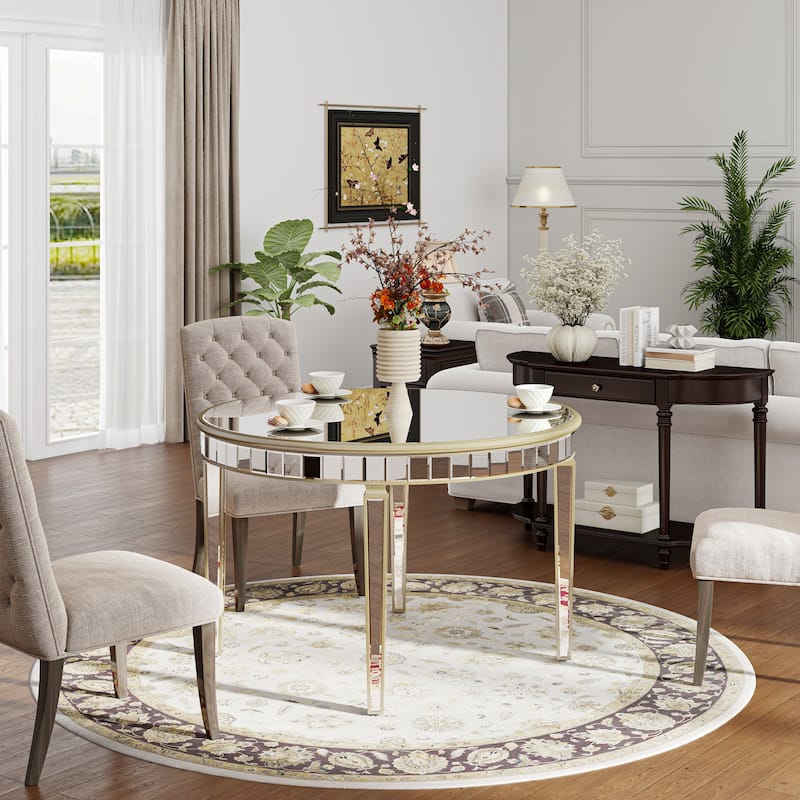 Contemporary Round Dining Table - Cream/Gold