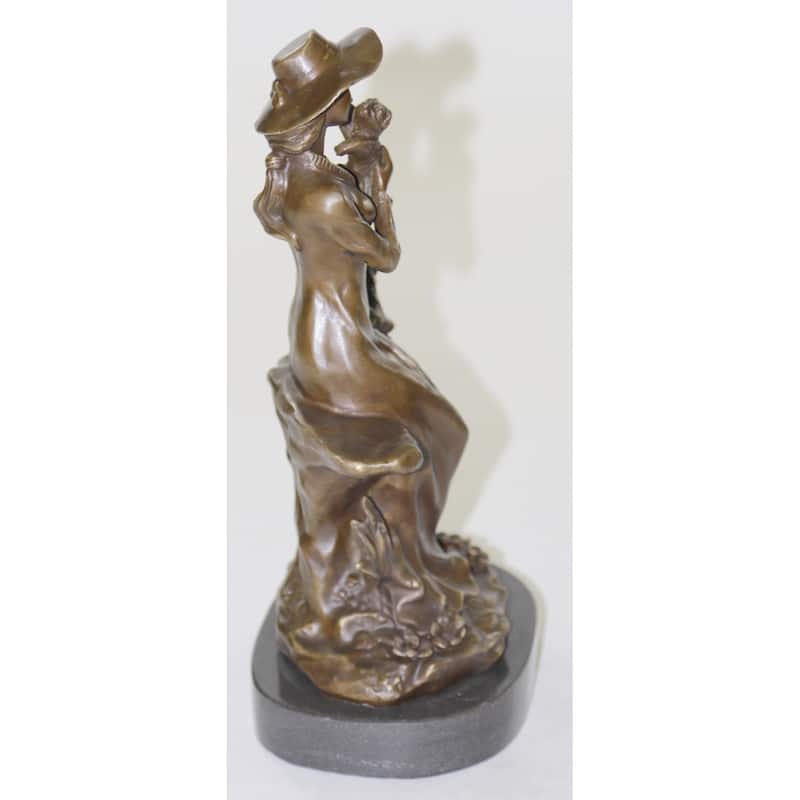 Rare Signed Lady W/ Dog Bronze Statue Figurine Art Deco Sculpture Figure Decor
