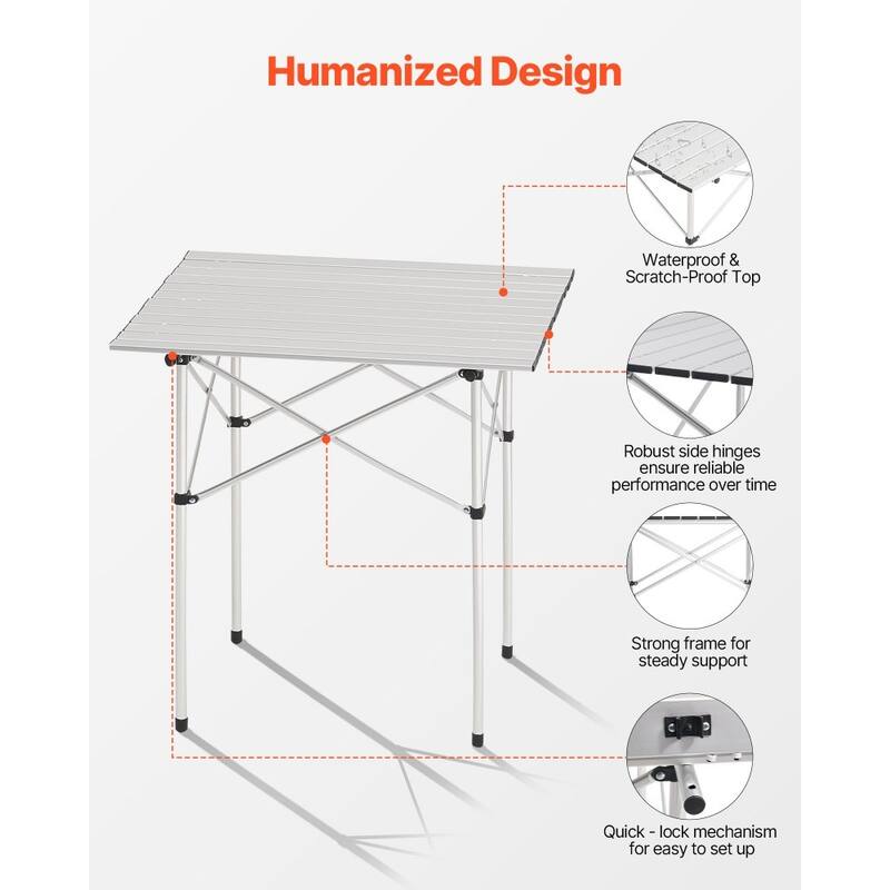 Silver Aluminum Alloy Adjustable Height Foldable Portable Camping Table for Outdoor Use