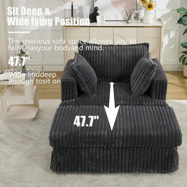 Oversized Convertible Chaise Lounge Chair Indoor, Corduroy Deep Seat Chair Bed Sleeper, 2 Layer Thicken Upholstered Sleeper Sofa With Ottoman