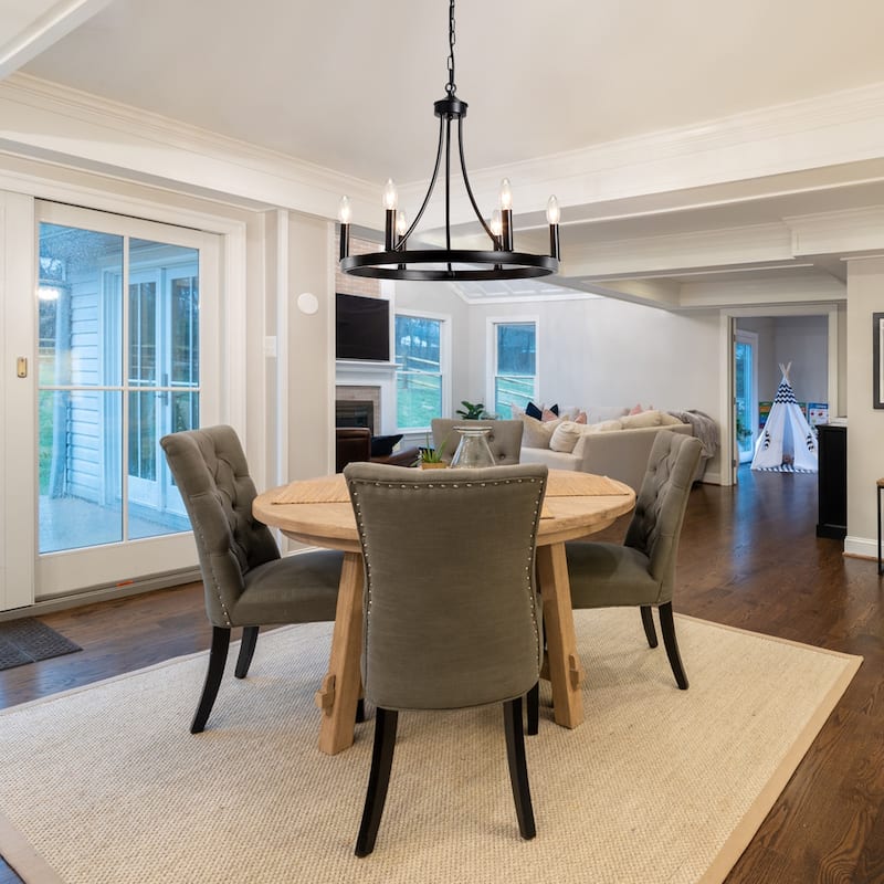 6-Light Farmhouse Chandelier, Modern Wagon Wheel Chandelier for Dining Room Living Room Bedroom Kitchen