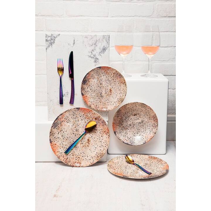 Daily Unni Dinner Set in Multi Color Orange and Black - 16 Piece