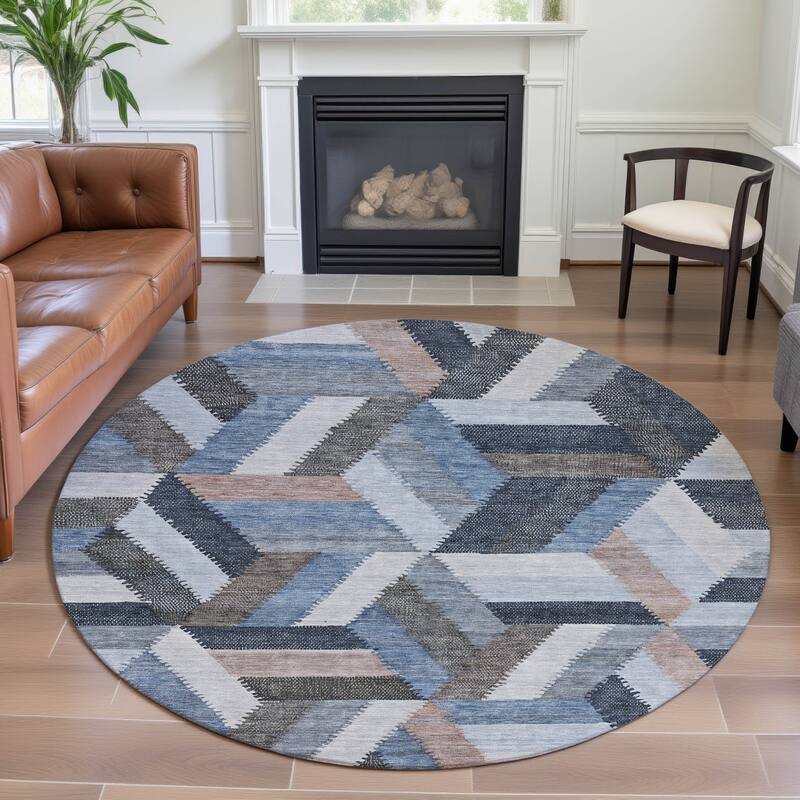 Premium Washable Super Soft Modern Cali Mayfield Rug - Blue - 8' x 8'
