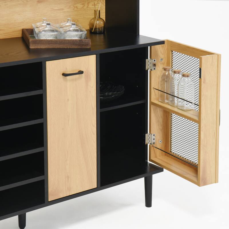 Kitchen Pantry Cabinet with Storage Doors, Coffee Bar Cabinet with Power Outlet, Buffet Sideboard Cabinet with Wine Rack