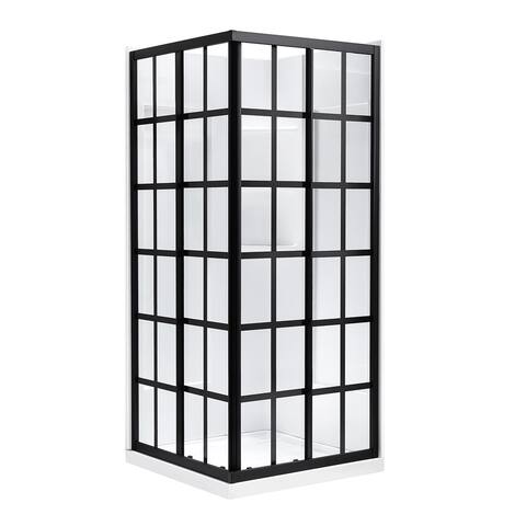 Ove Decors Marissa 36 in. Shower Kit with Silk Screen Glass Panels in Black, Wall Panels and Shower Base