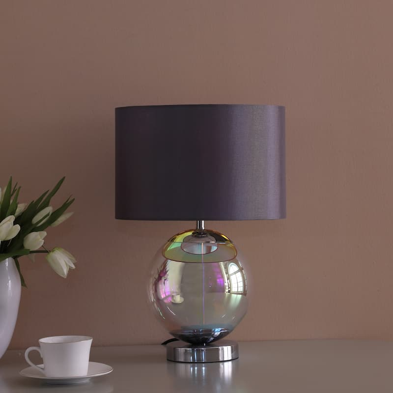 19" Iridescent Glass Globe Table Lamp With Gray Classic Drum Shade - 7.5X5X18.75