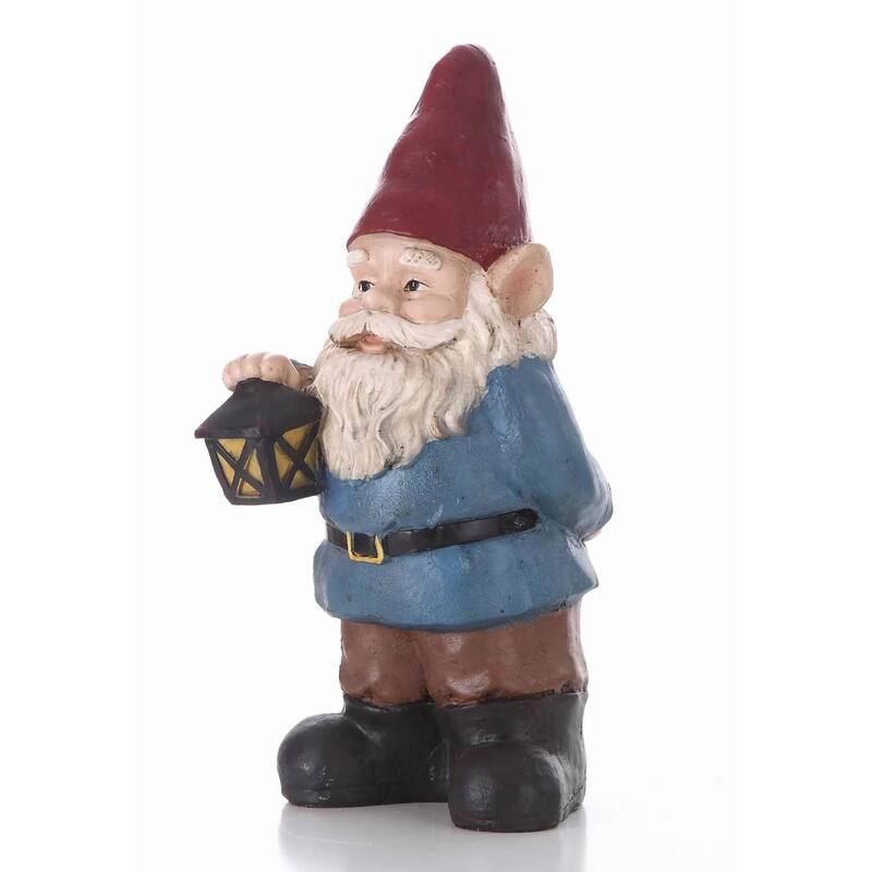 18.25" Red Blue Bobblehead Gnome Holding Lantern Outdoor Garden Statue