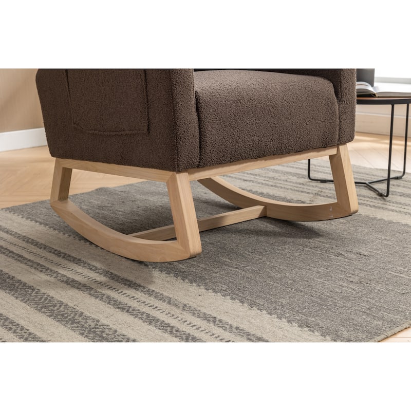 Teddy Fabric Rocking Chair With Right Pocket For Indoor