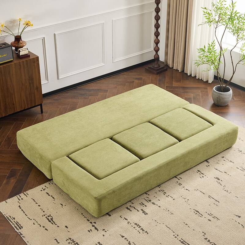 Convertible Sectional Sofa With 3 Storage Ottomans - High-Resilience Foam Sleeper, Space-Saving Chenille Floor Sofa