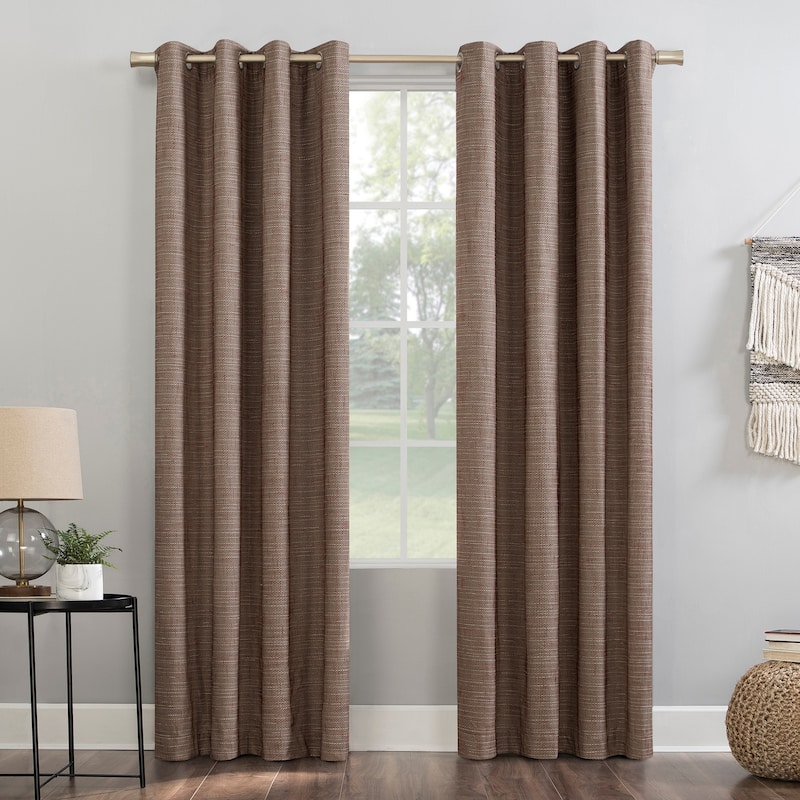 Sun Zero Kline Burlap Weave Thermal Extreme Total Blackout Grommet Curtain Panel, Single Panel - 52 x 63 - Russet/Linen