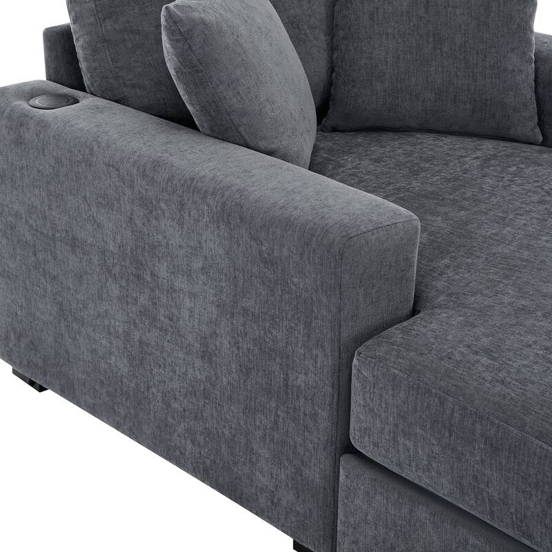 Oversized Chaise Lounger Modern Sofa Couch with Pillows, Charge Station & Cup Holders