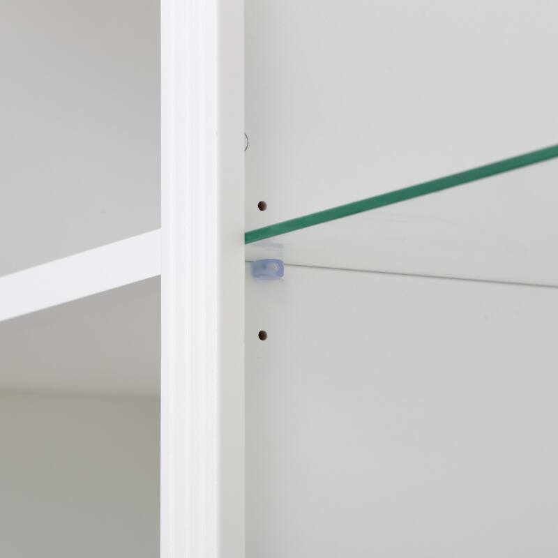 78.75" Tall 3-Piece Bookcase with Adjustable LED Light, Tempered Glass Shelves for Living & Office