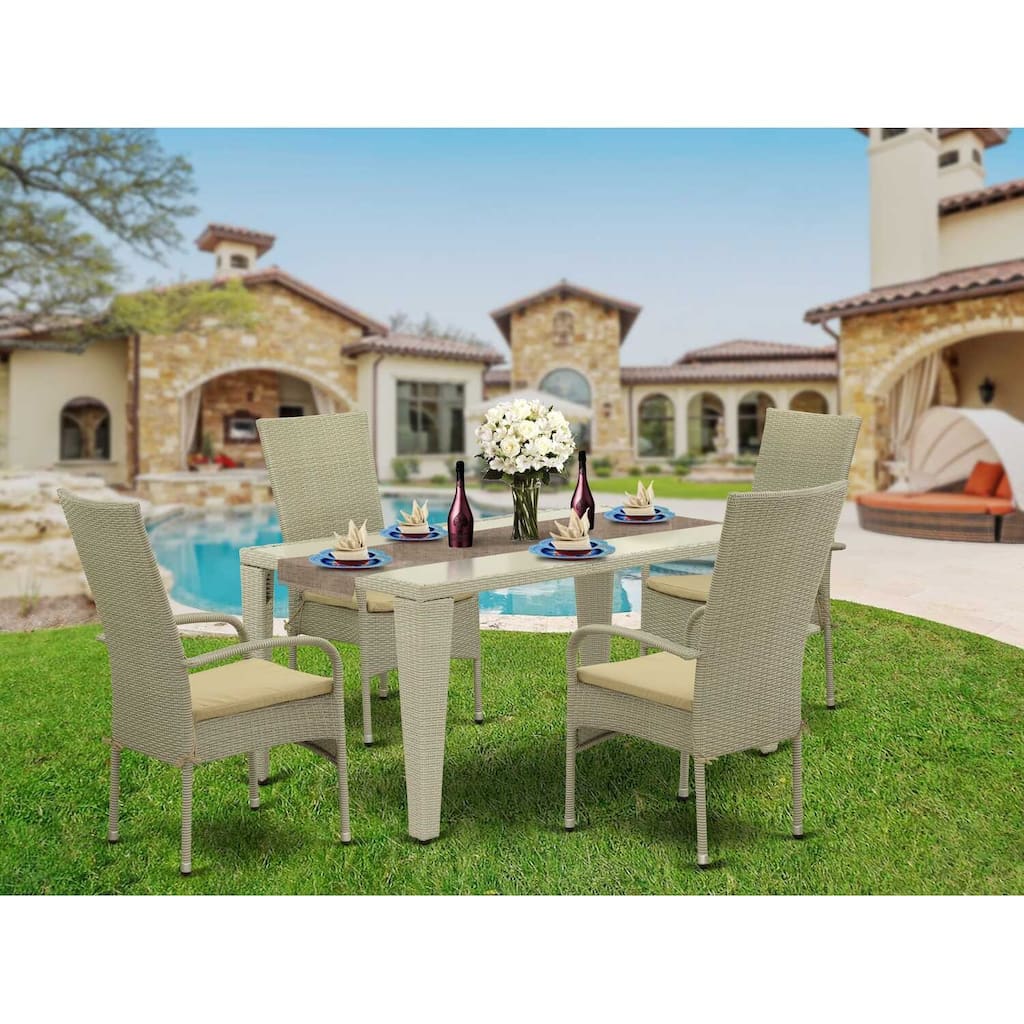 HomeStock 5-Piece Natural Oak Finish Solid Wood Top Dining table with 4 Chairs