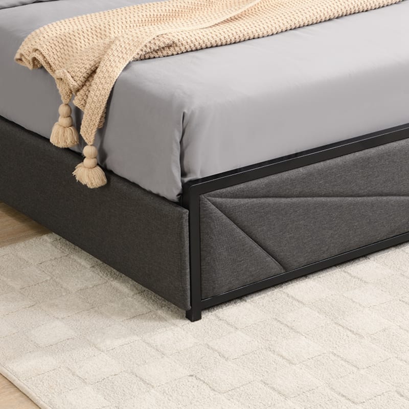 Full Bed Frame, Storage Headboard with Charging Station, Dark Grey