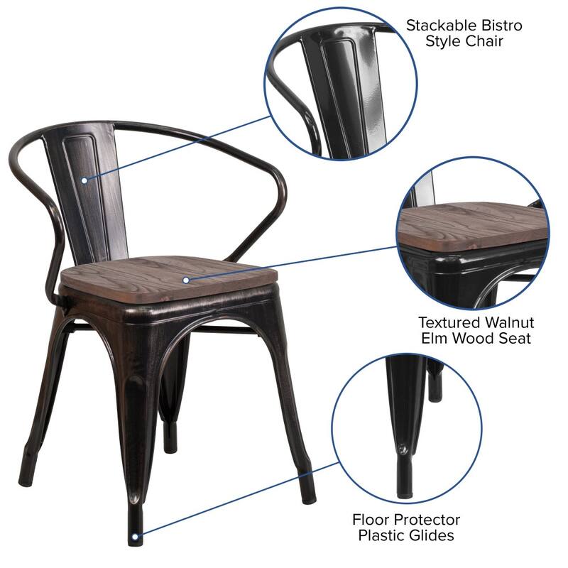 4 Pk. Metal Chair with Wood Seat and Arms