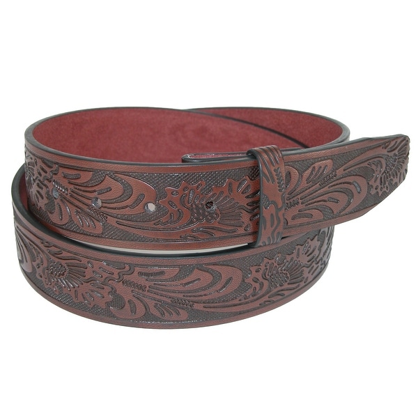 CTM® No Buckle Embossed Western Belt