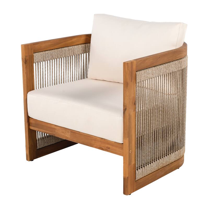 Acacia Wood Outdoor Club Chair – All-Weather Woven Rope Design, Water-Resistant Cushions, Durable Patio & Garden Seating