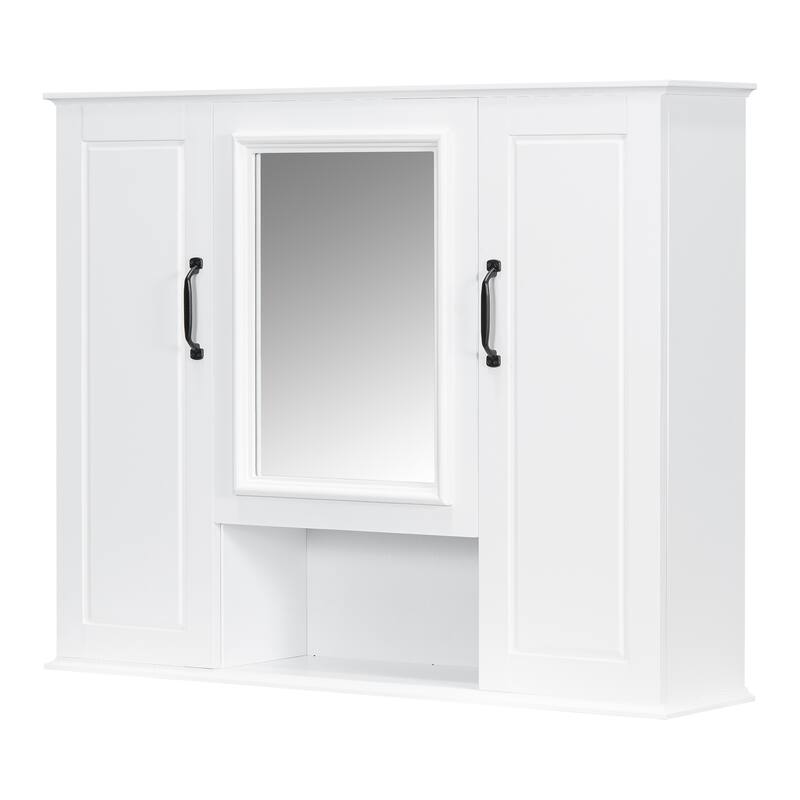 Roomfitters 36" Bathroom Vanity & Mirror Cabinet Set, Textured Solid Wood Frame, Soft-Close Doors & Tip-Out Tray
