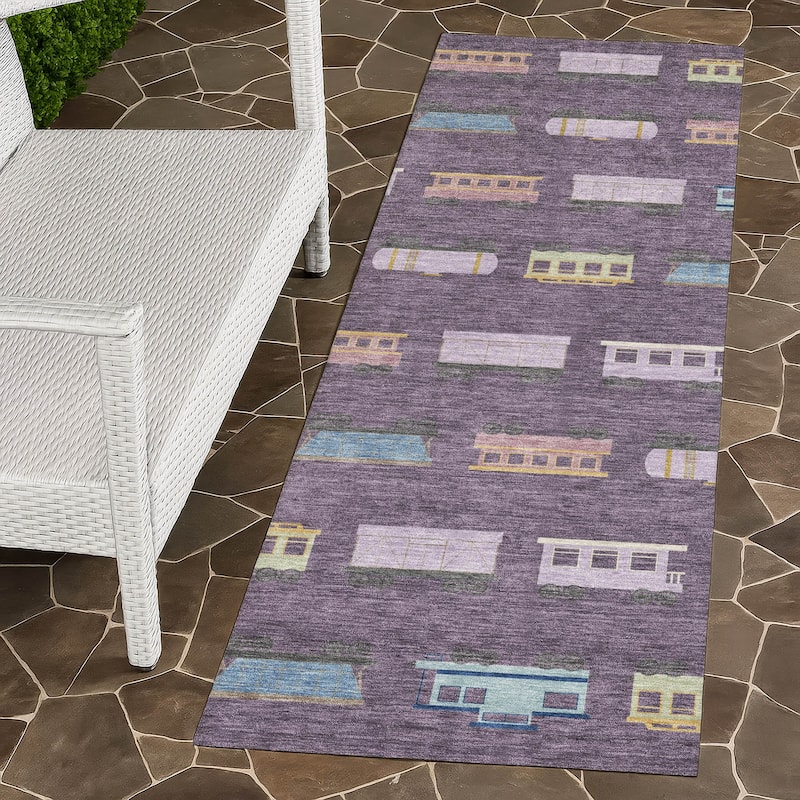 Machine Washable Indoor/ Outdoor Modern Train Chantille Rug - Plum - 2'3" x 7'6"