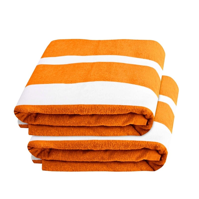 100% Cotton Cabana‑Stripe Lounge Chair Cover Terry Towel with Fitted Pocket & Back Flap Set of 2