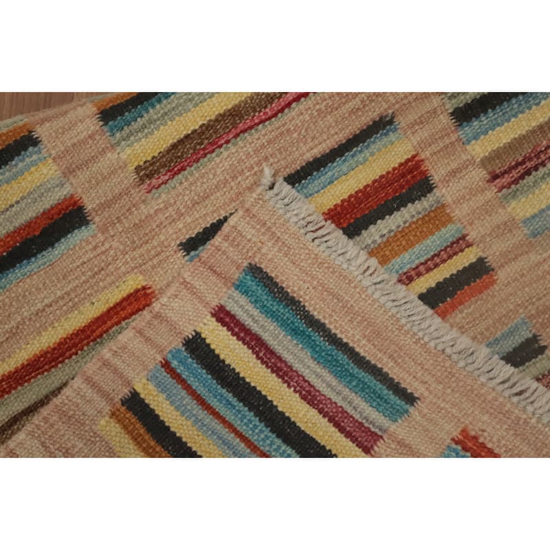 Hand Woven Oriental 100% Wool Carpet Southwestern Modern Multi-Colored Kilim Runner Rug - 6' 0'' X 2' 0''