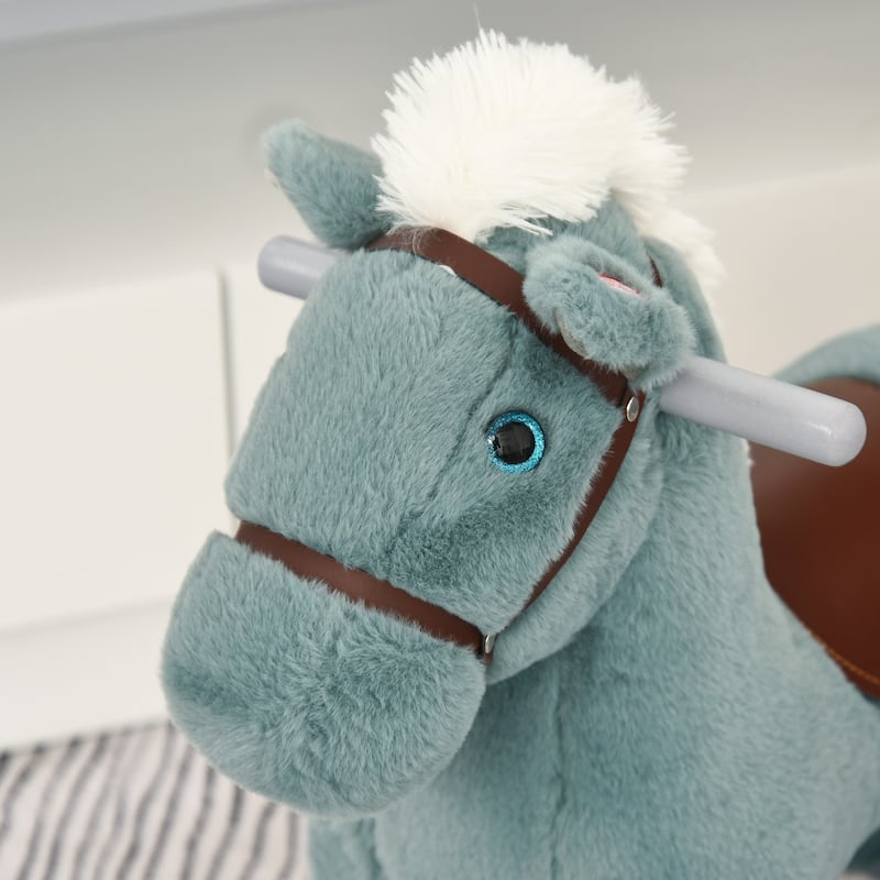 Plush Rocking Horse with Bonus Bear Toy and Sound for Toddlers Wooden Base - 25.5" L x 10.25" W x 21.75" H