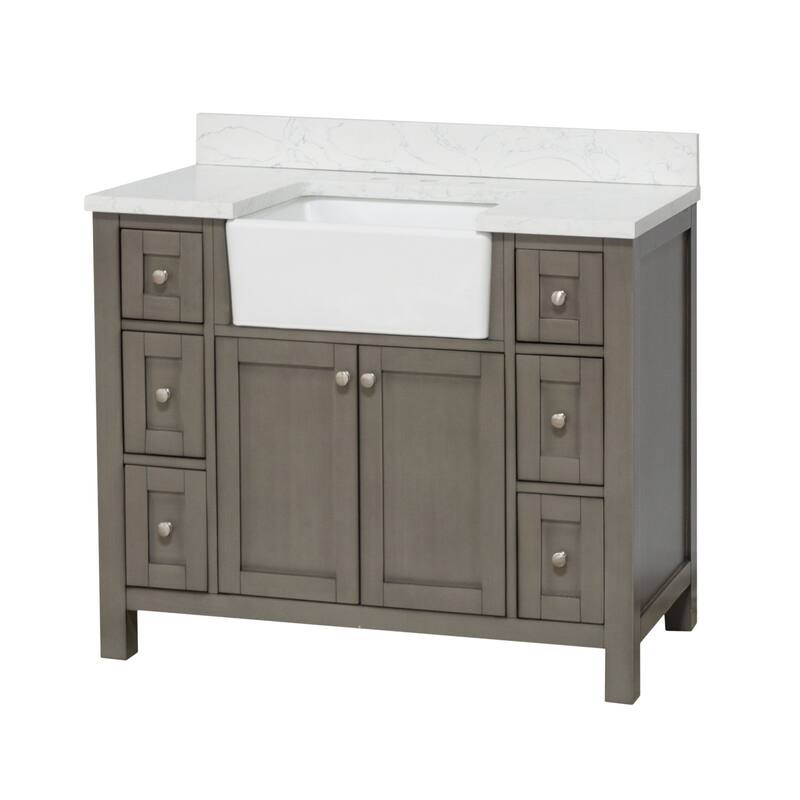 KitchenBathCollection Yorkshire 42" Farmhouse Bathroom Vanity with Engineered Marble Top