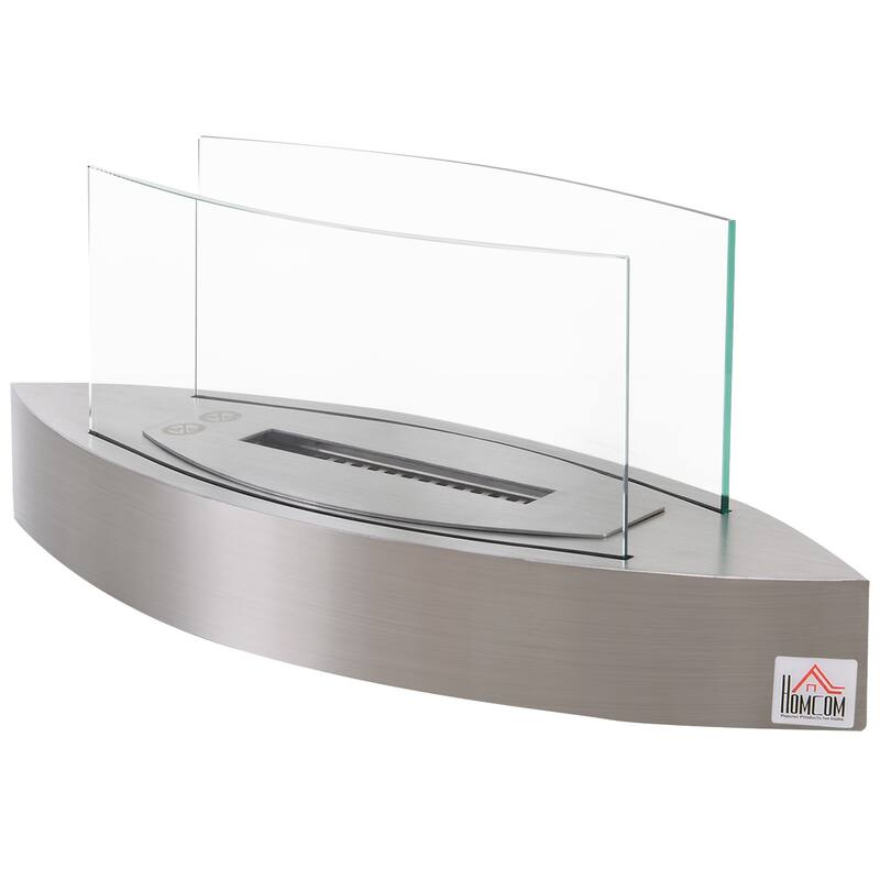 Ethanol Fireplace, 23.5" Tabletop 0.15 Gallon Stainless Steel 215 Sq. Ft., Burns up to 2 Hours - Silver