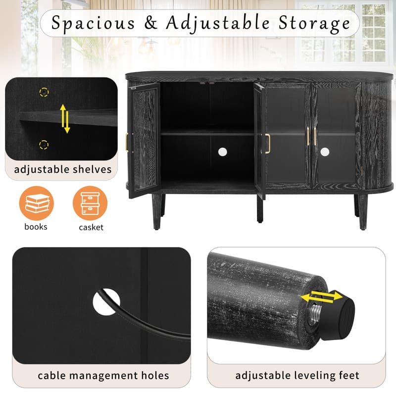 Farmhouse Sideboard Cabinet with Storage, Wood Buffet Cabinet with Glass Doors and Adjustable Shelves