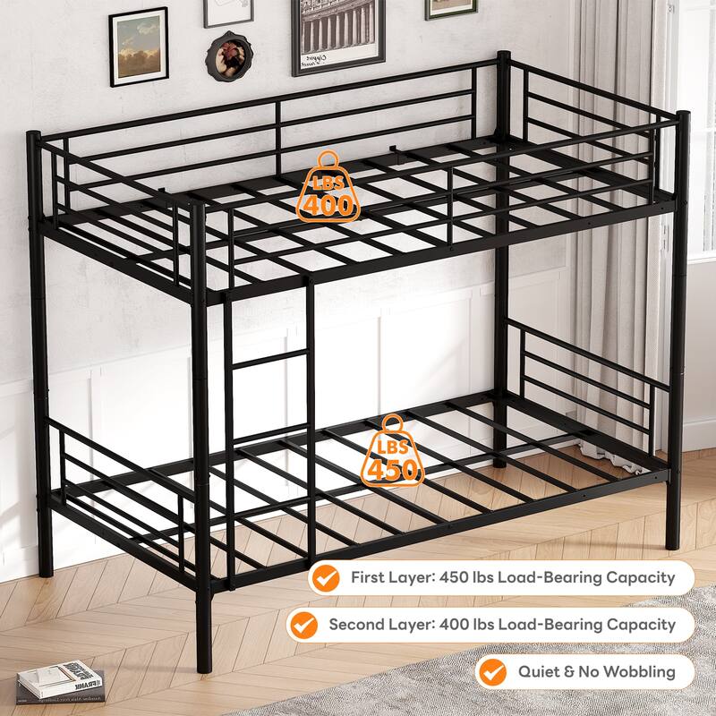 Twin over Twin Bunk Bed in Black, Space-Saving Stackable Bed Frame for Kids' & Guest Rooms
