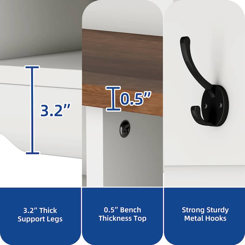 Moasis Farmhouse Hall Tree with Bench and Shoe Storage with 10 Hooks for Entryway