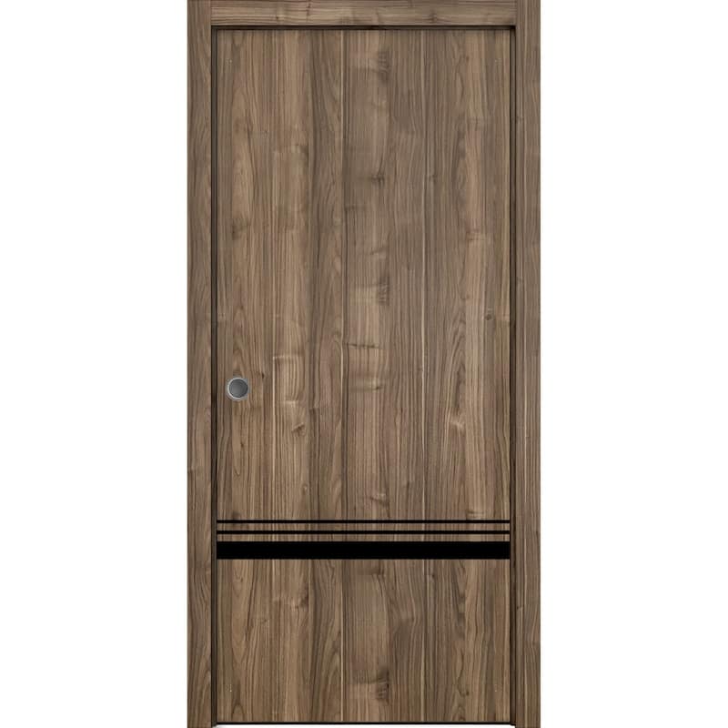 French Pocket Door 18 x 80 with Planum 0012 Walnut with Kit Trims Rail - 28" x 84"